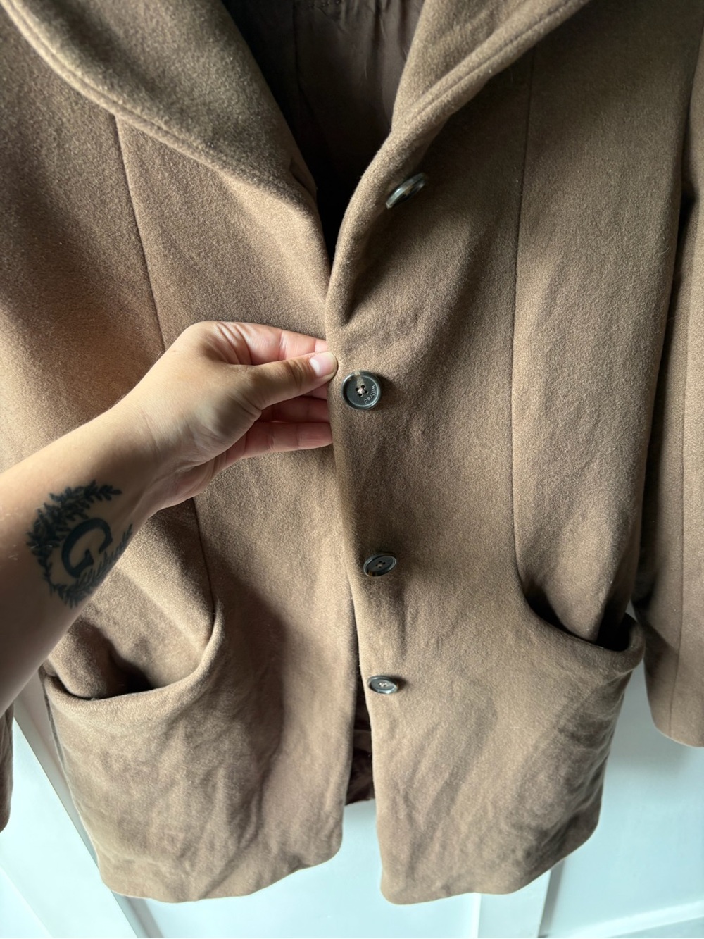Wilfred Aritzia Wool Cashmere Blend Cocoon Coat Camel Brown XS - Picture 10 of 10